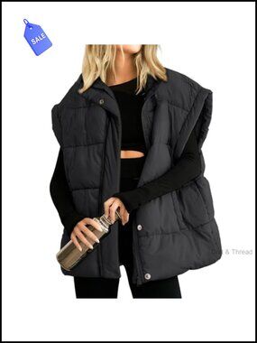 Women's Oversized Quilted Puffer Vest Full Zip Sleeveless Warm Coat